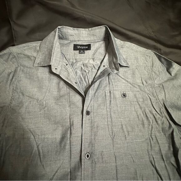 Brixton Charcoal Gray Button-Up Short Sleeve Cotton Shirt Size Medium - Picture 1 of 8